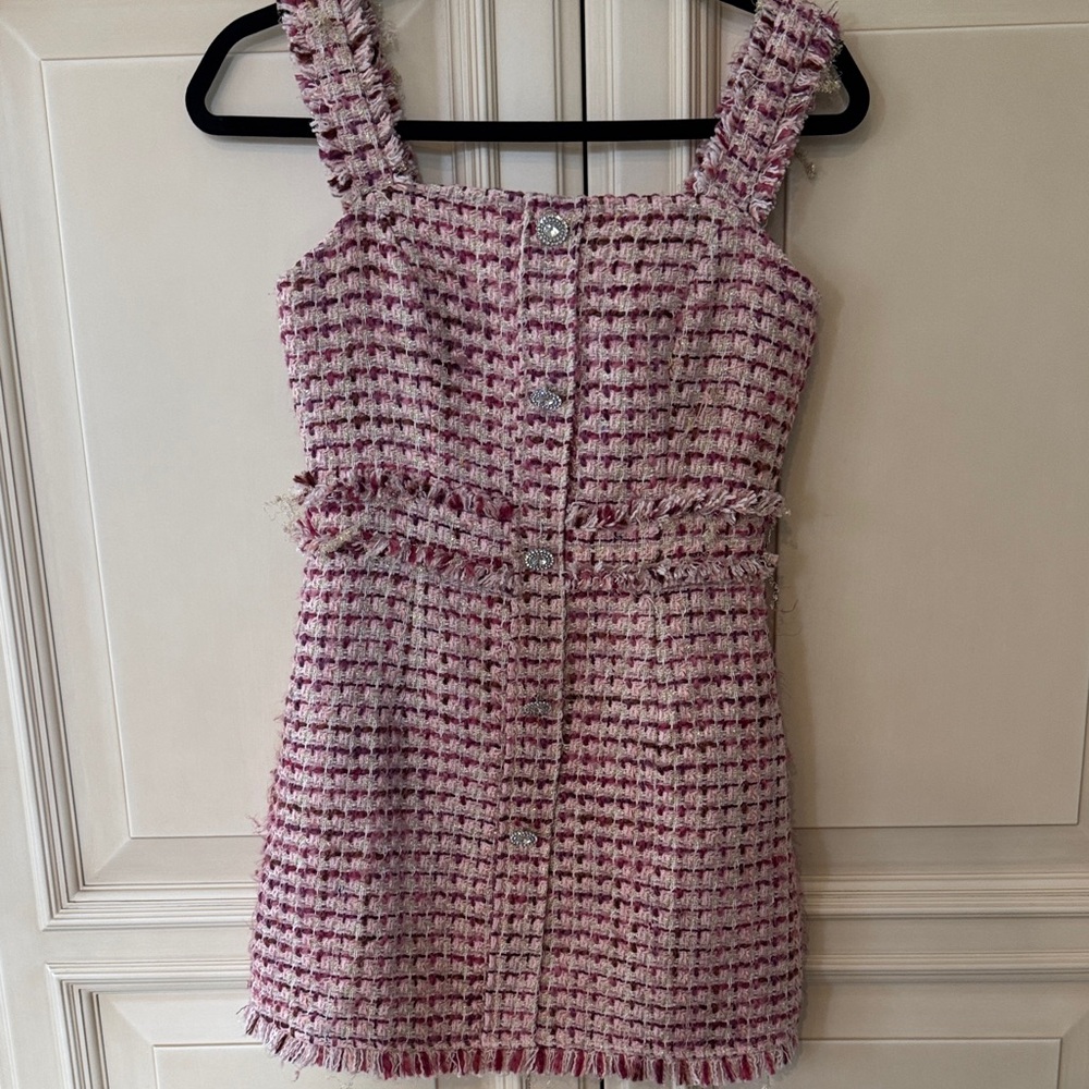 MOTF Pink Tweed Mini Dress with Button Front
